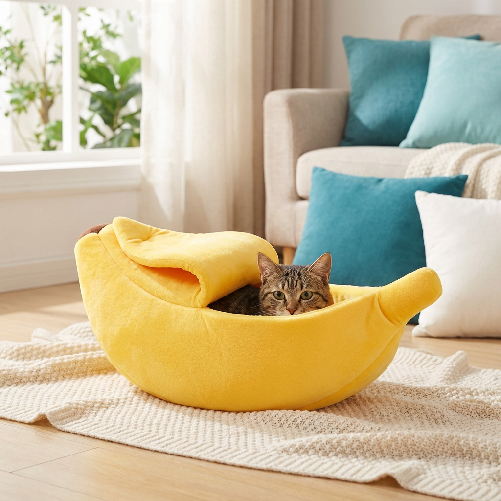 Casinha Banana Pet – Cama Pelúcia Super Confortável para Cães e Gatos
