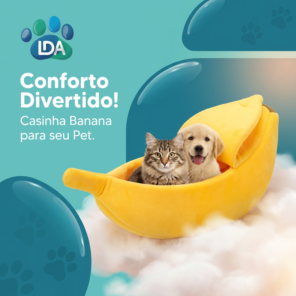 Casinha Banana Pet – Cama Pelúcia Super Confortável para Cães e Gatos