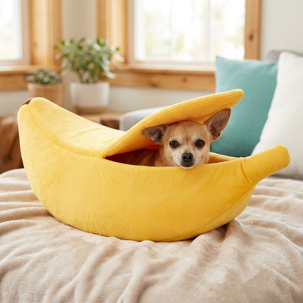 Casinha Banana Pet – Cama Pelúcia Super Confortável para Cães e Gatos