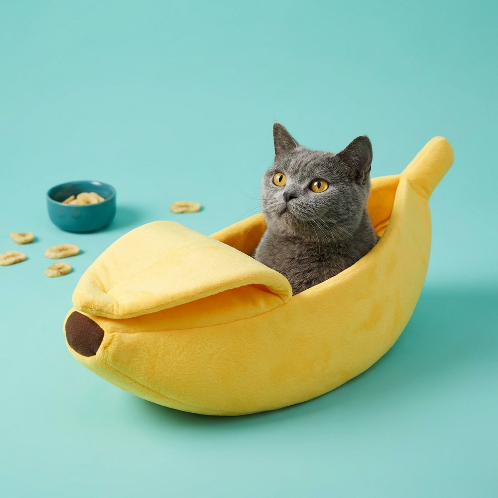 Casinha Banana Pet – Cama Pelúcia Super Confortável para Cães e Gatos