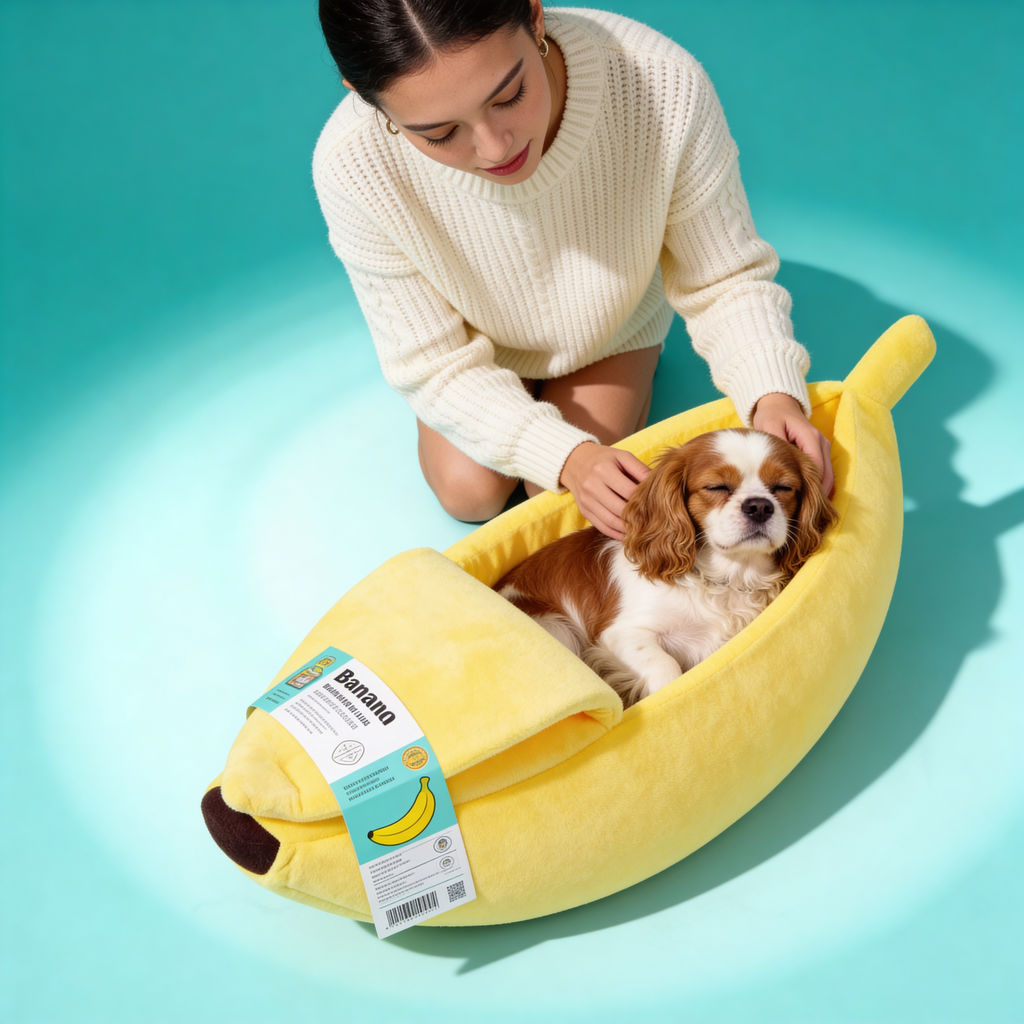 Casinha Banana Pet – Cama Pelúcia Super Confortável para Cães e Gatos