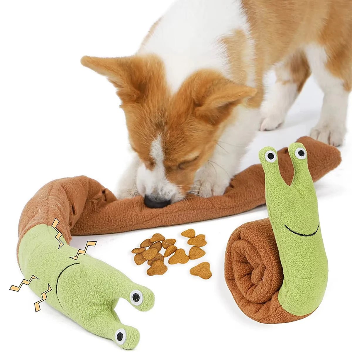 Brinquedo Interativo para Cães – Caracol de Pelúcia com Squeak e Compartimento para Petiscos | Estímulo Mental e Diversão