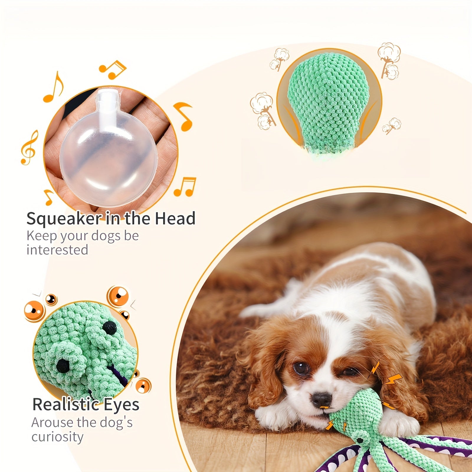 Close na textura grossa do tecido do brinquedo polvo resistente para limpeza dos dentes