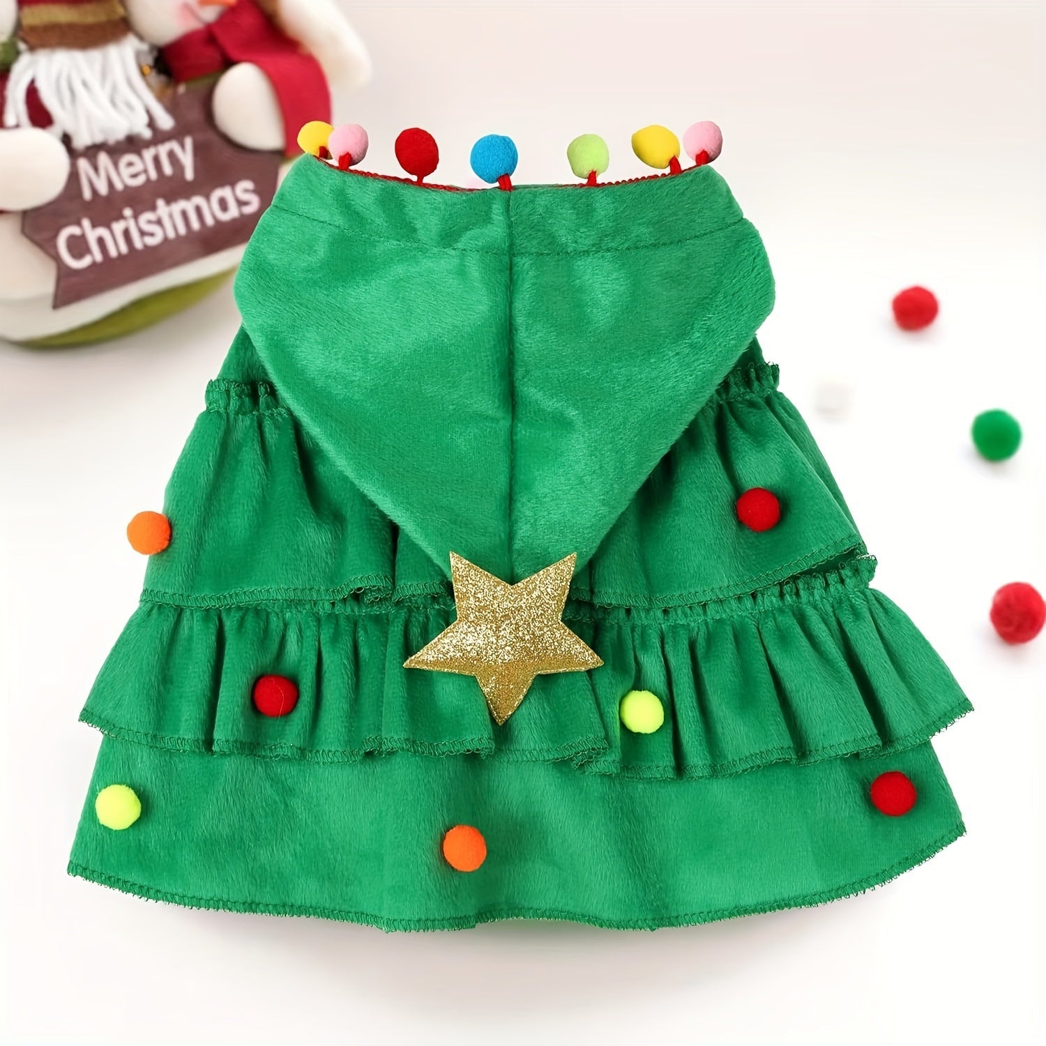 Fantasia de Árvore de Natal para Pets – Verde e Vermelho com Gravata