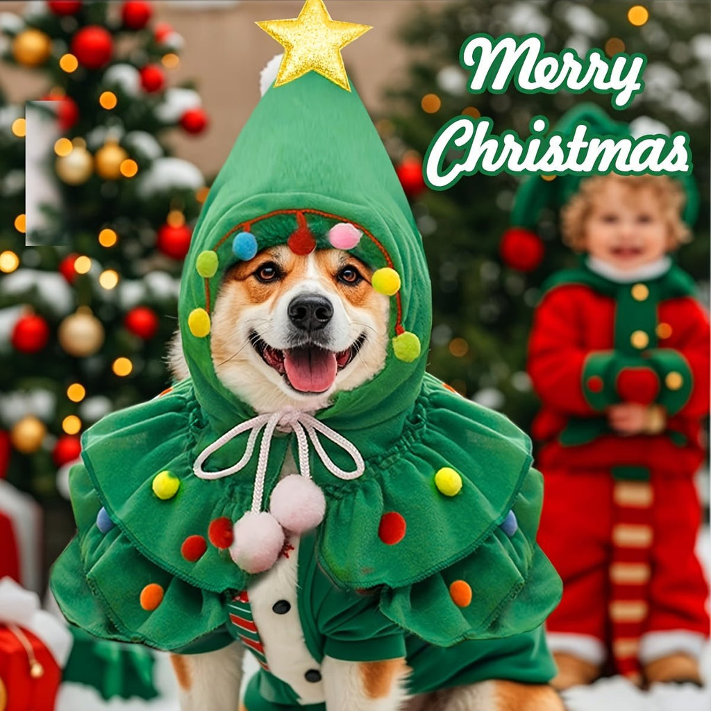 Fantasia Árvore de Natal para Pets – Roupa Verde e Vermelha com Laço