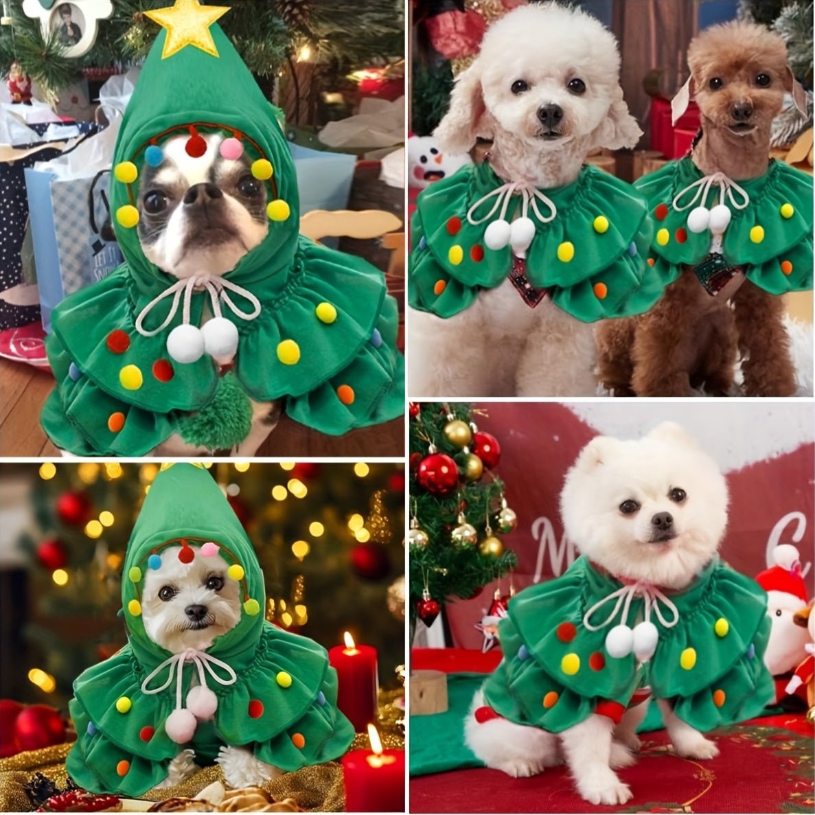 Fantasia Árvore de Natal para Pets – Roupa Verde e Vermelha com Laço