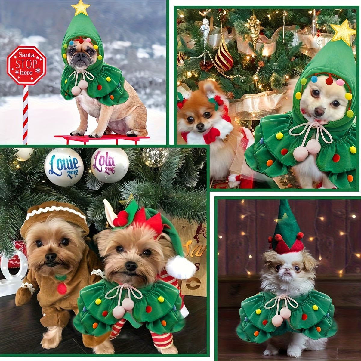 Fantasia de Árvore de Natal para Pets – Verde e Vermelho com Gravata