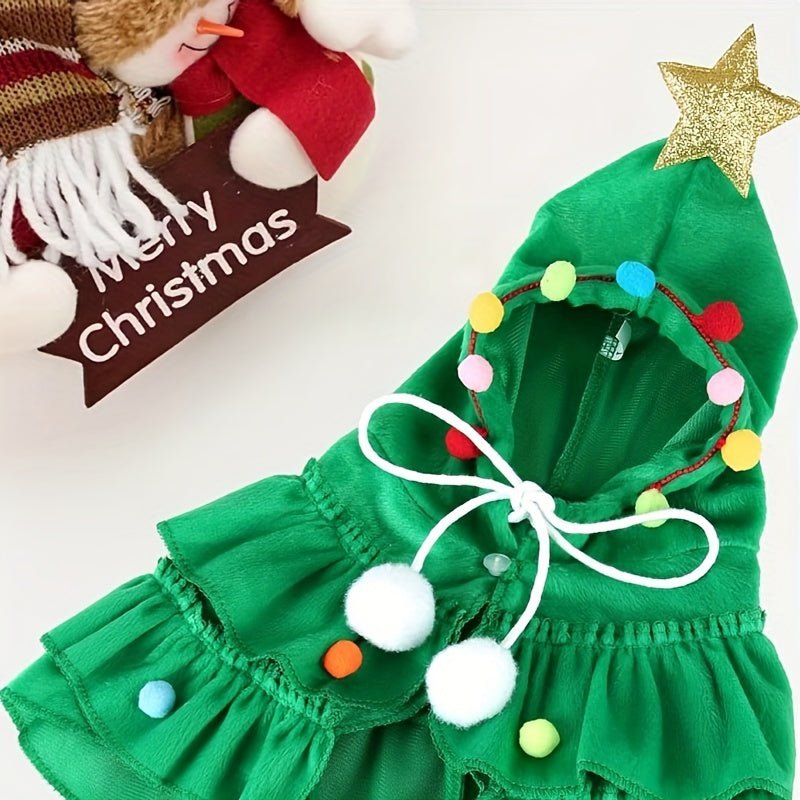 Fantasia Árvore de Natal para Pets – Roupa Verde e Vermelha com Laço