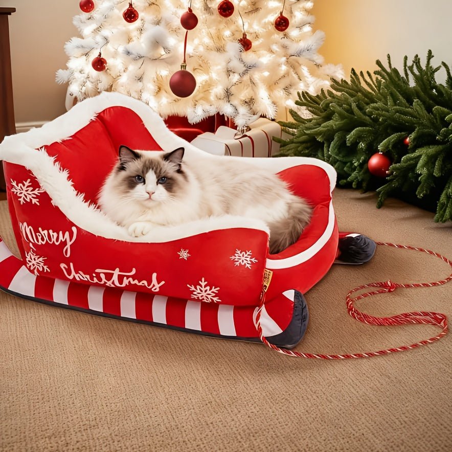 Casa Natalina Aconchegante para Pets – Caminha de Inverno Super Macia em Formato de Trenó
