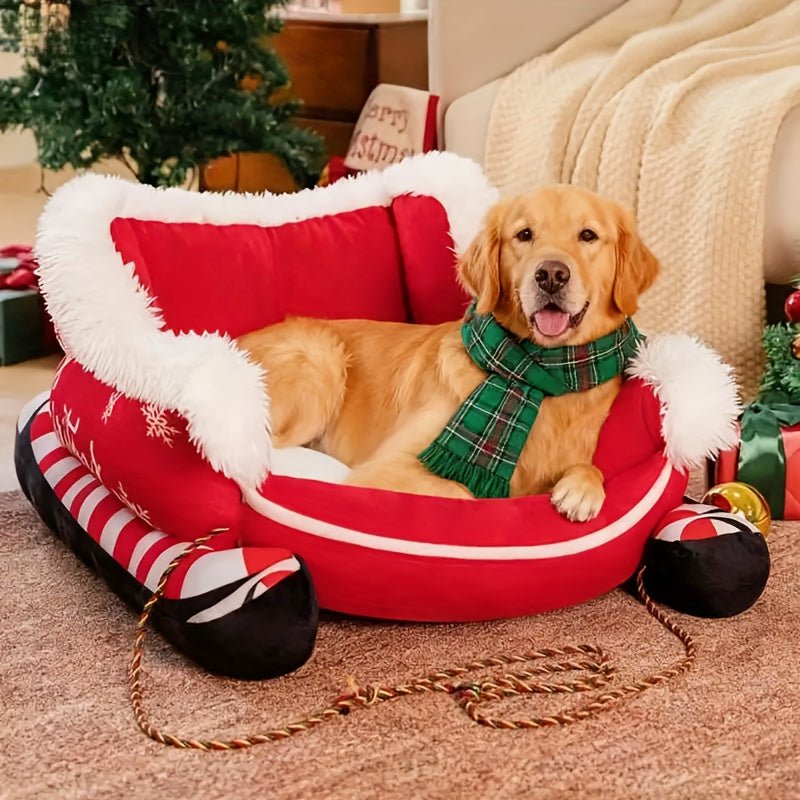 Casa Natalina Aconchegante para Pets – Caminha de Inverno Super Macia em Formato de Trenó