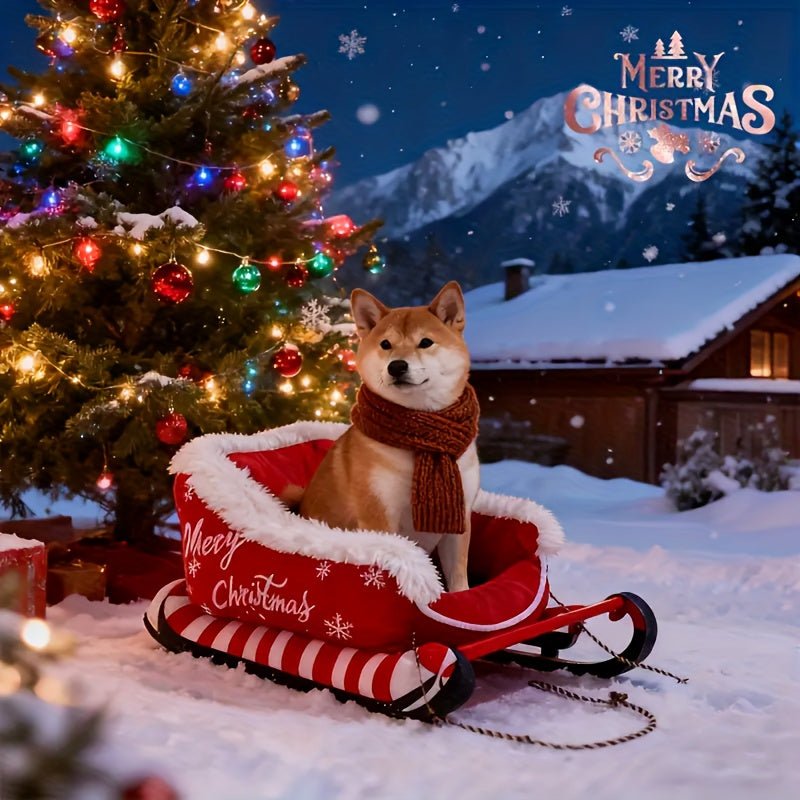 Casa Natalina Aconchegante para Pets – Caminha de Inverno Super Macia em Formato de Trenó