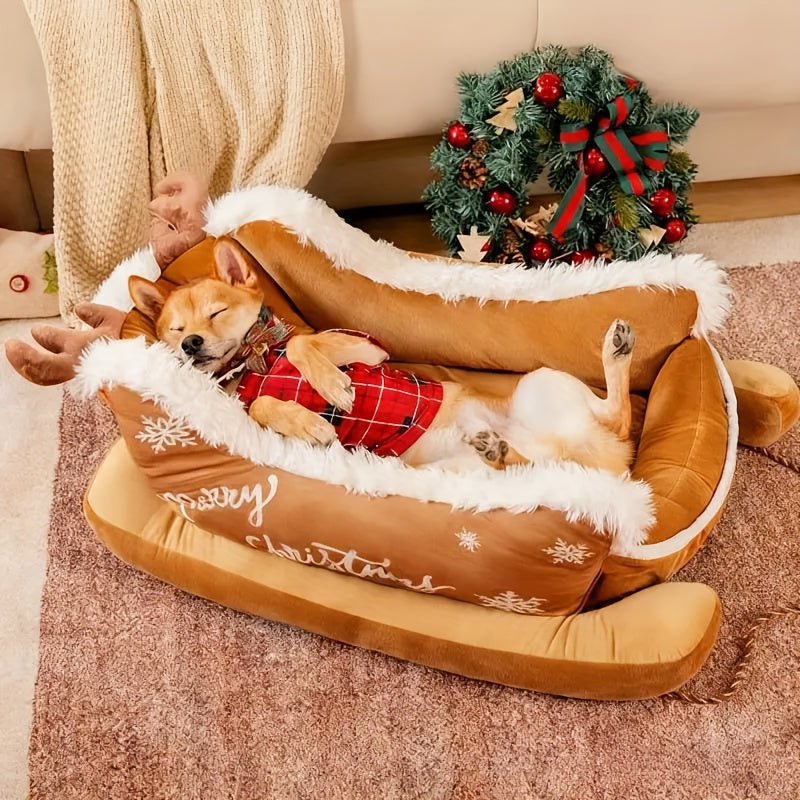 Casinha de Natal Aconchegante para Pets – Cama de Pelúcia de Inverno