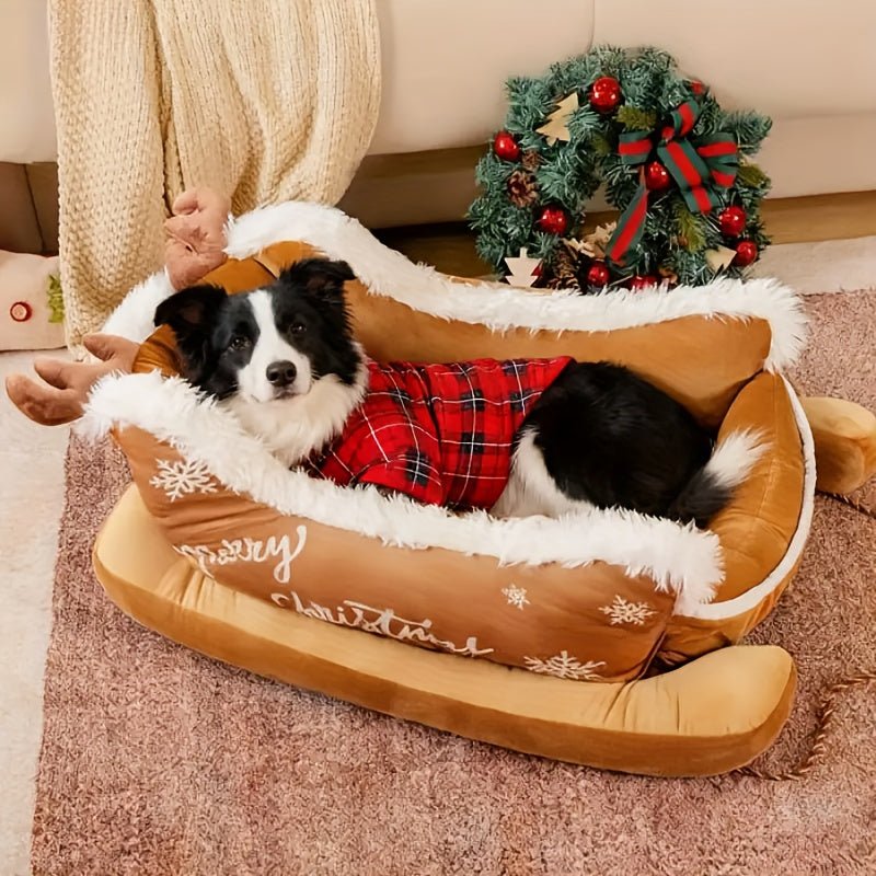 Casa Natalina Aconchegante para Pets – Caminha de Inverno Super Macia em Formato de Trenó
