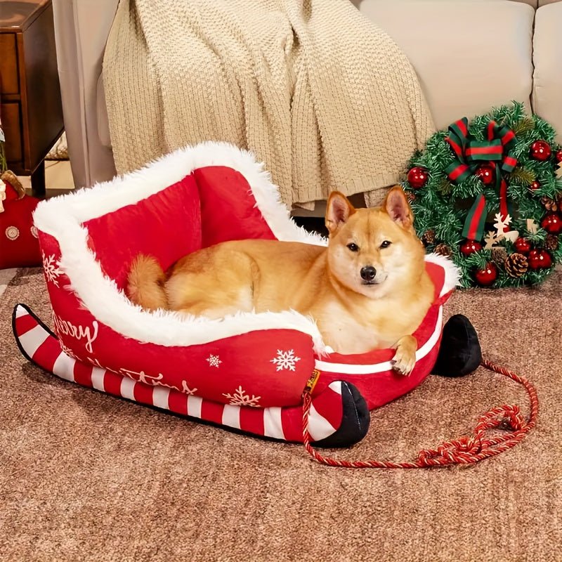 Casinha de Natal Aconchegante para Pets – Cama de Pelúcia de Inverno