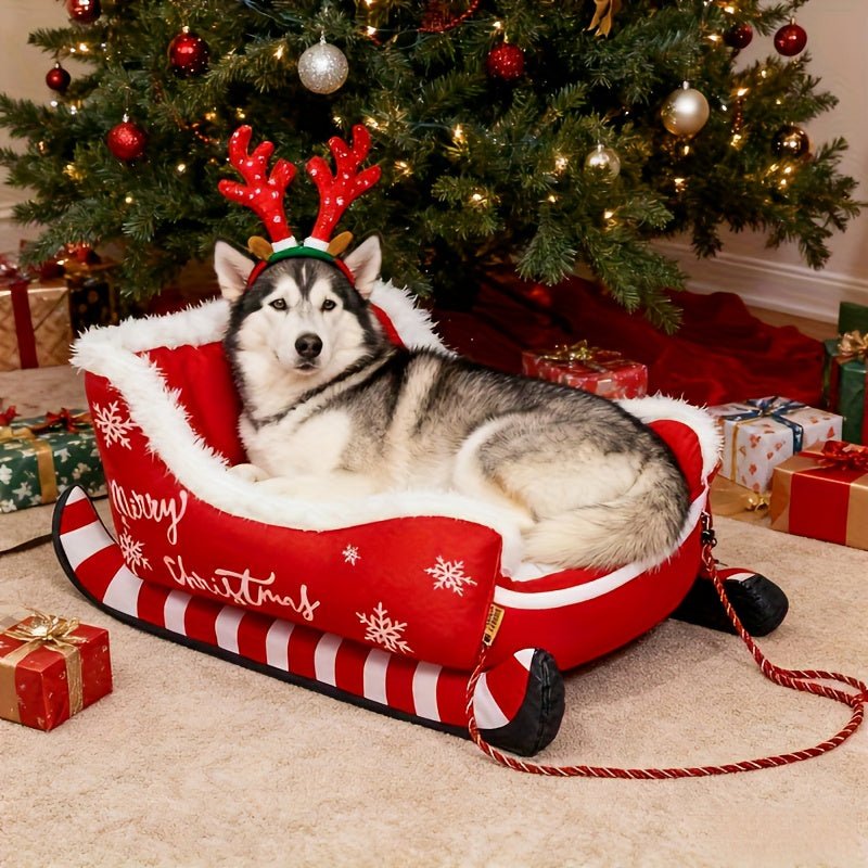 Casinha de Natal Aconchegante para Pets – Cama de Pelúcia de Inverno