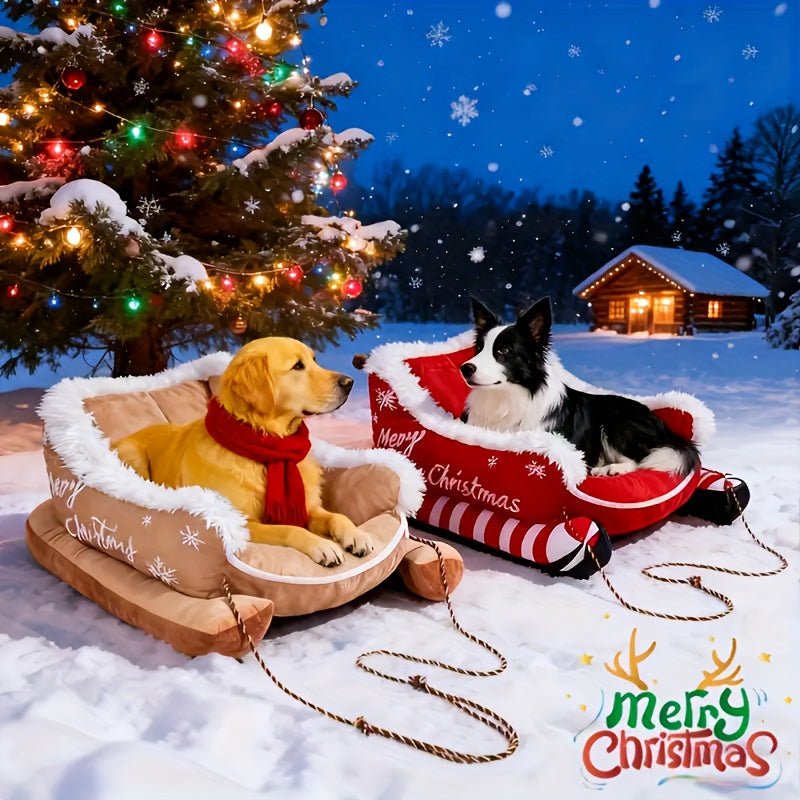 Casa Natalina Aconchegante para Pets – Caminha de Inverno Super Macia em Formato de Trenó