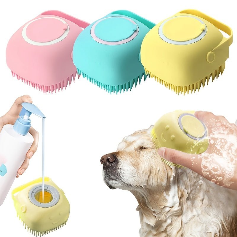 Escova de banho de silicone para animais de estimação – massageie, limpe e dispense xampu em uma etapa fácil