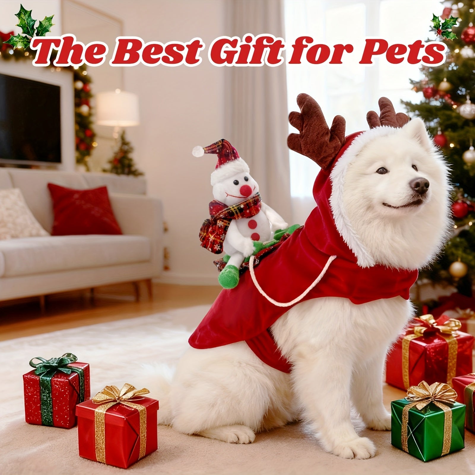 Fantasia de Natal Ajustável para Cães – Papai Noel e Boneco de Neve
