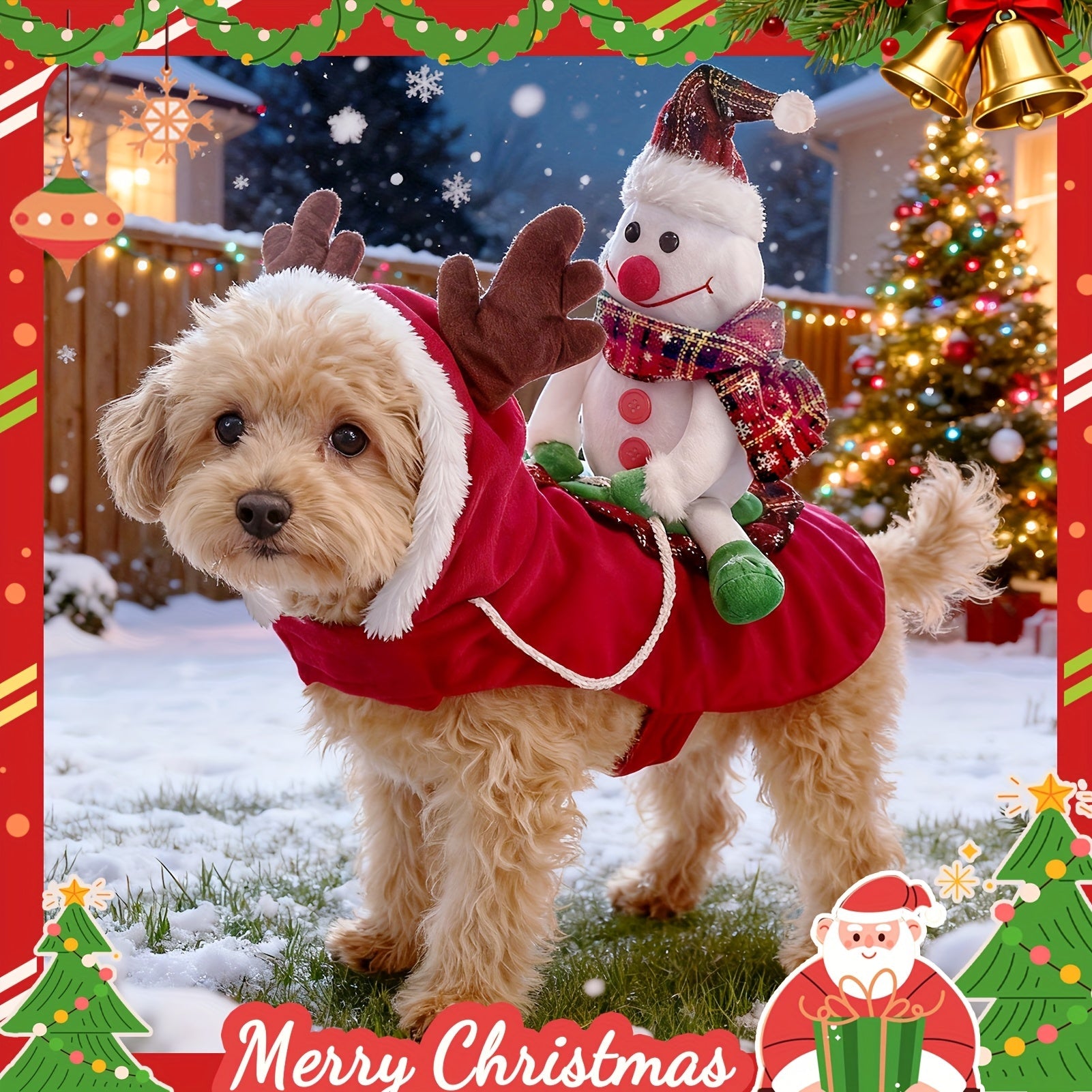 Fantasia de Natal Ajustável para Cães – Papai Noel e Boneco de Neve