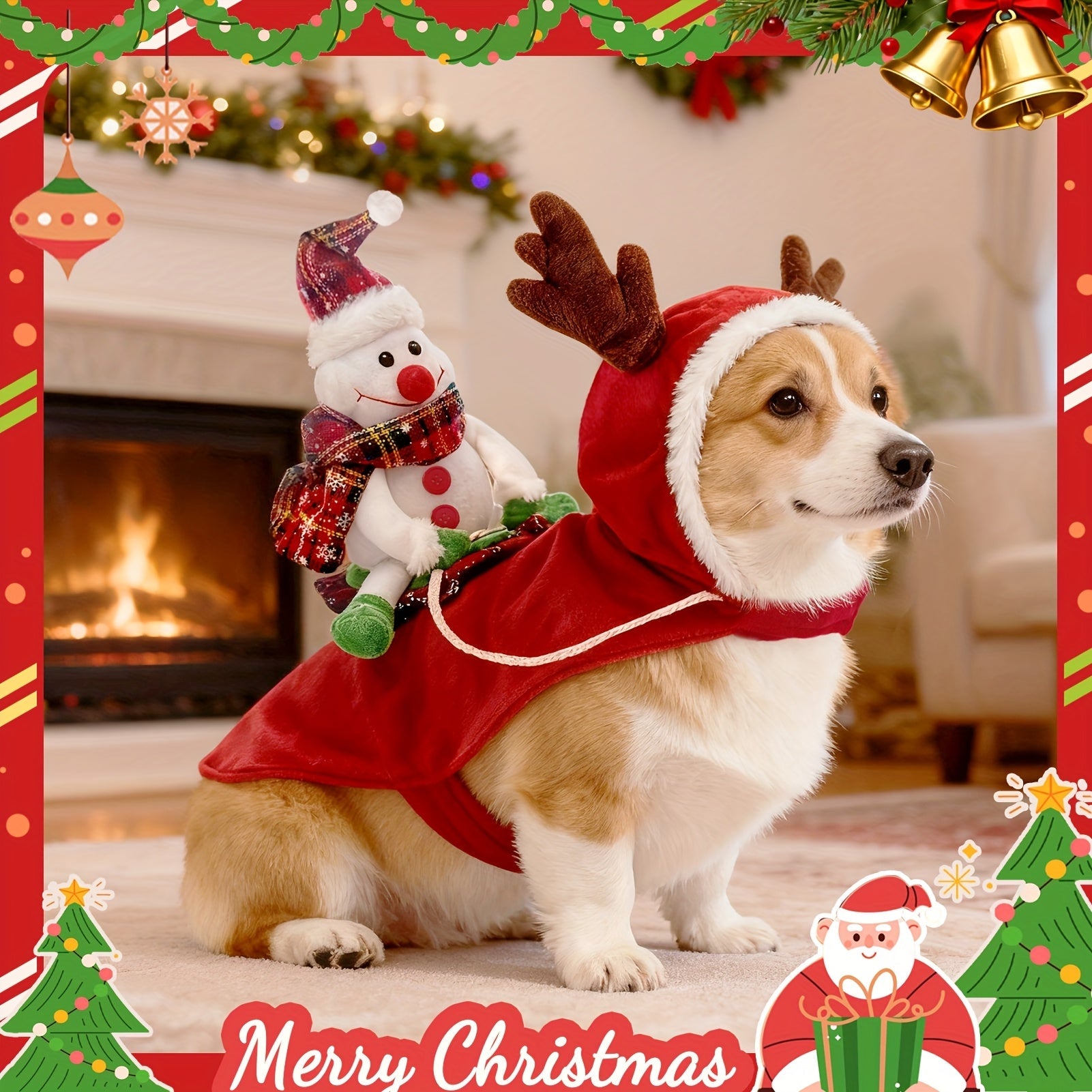 Fantasia de Natal Ajustável para Cães – Papai Noel e Boneco de Neve