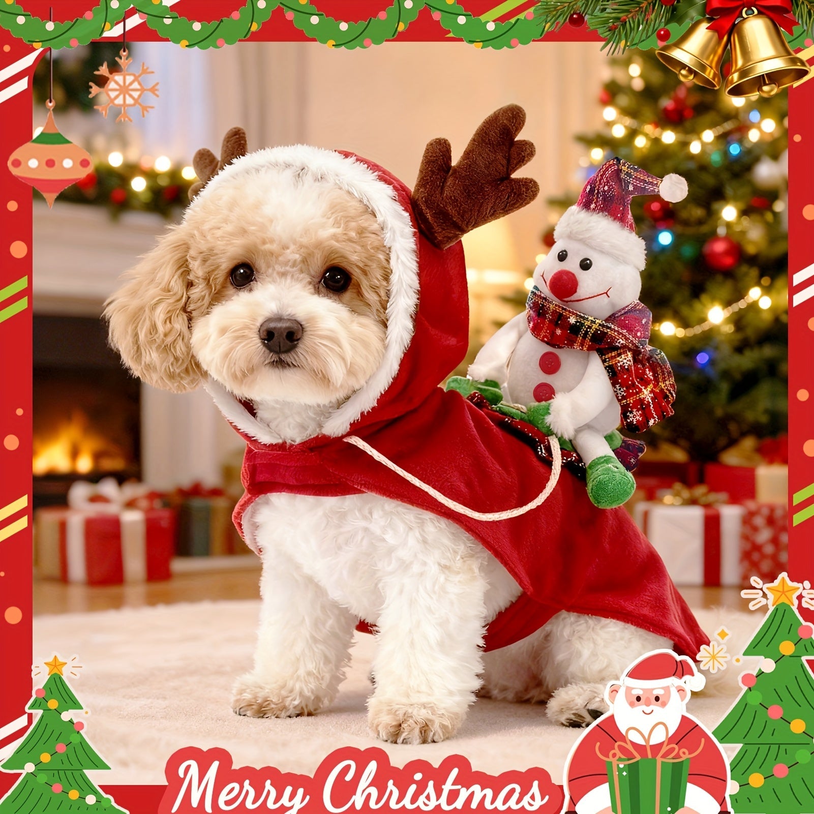 Fantasia de Natal Ajustável para Cães – Papai Noel e Boneco de Neve